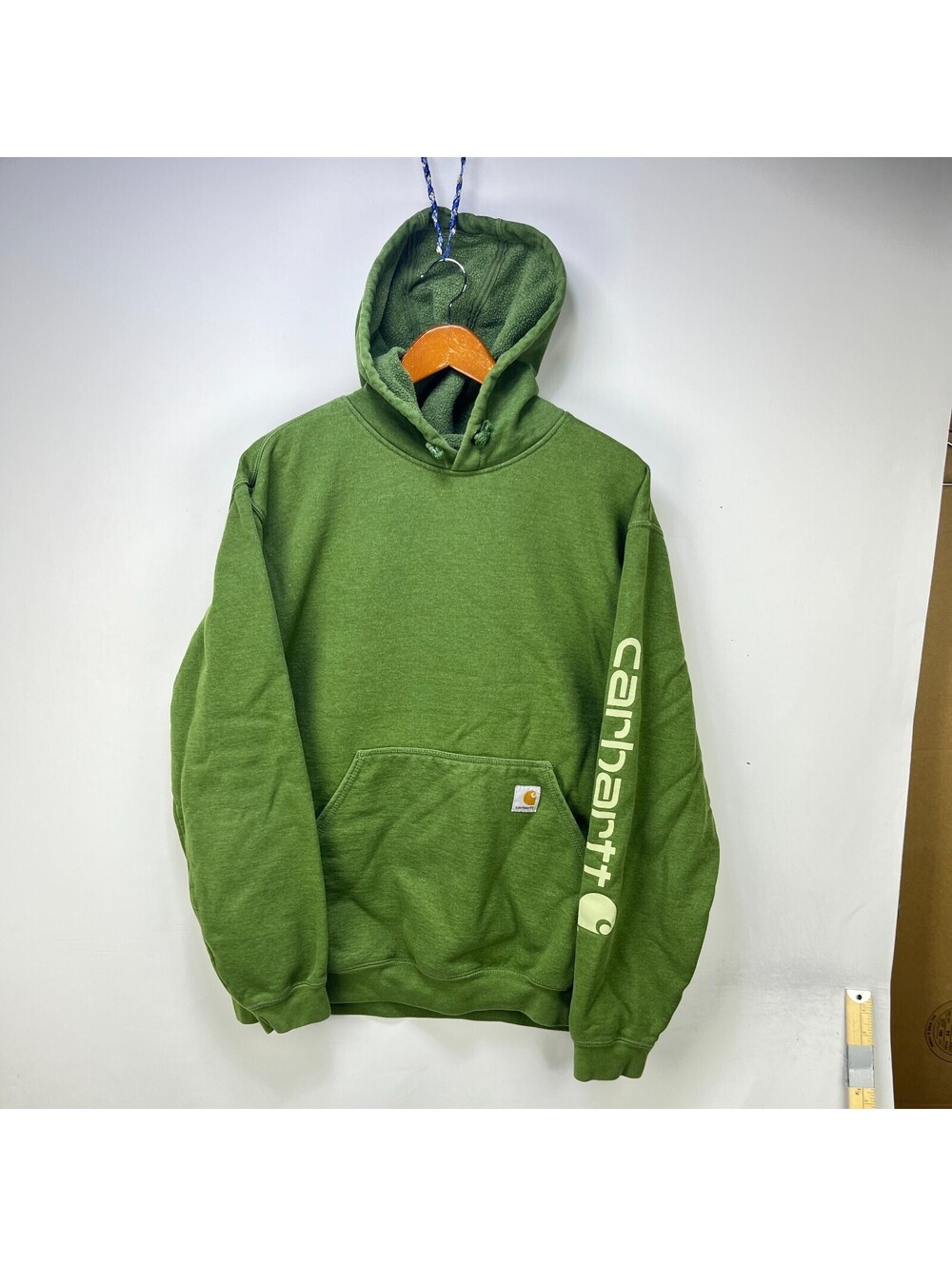 Vintage Carhartt Green Pullover Hoodie Large Sleeve Logo
